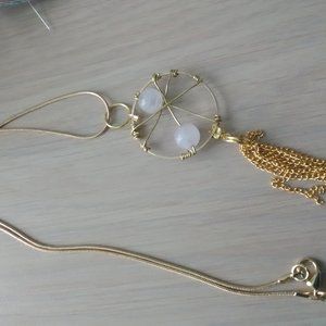 Gold Rose Quartz Dream Catcher Necklace